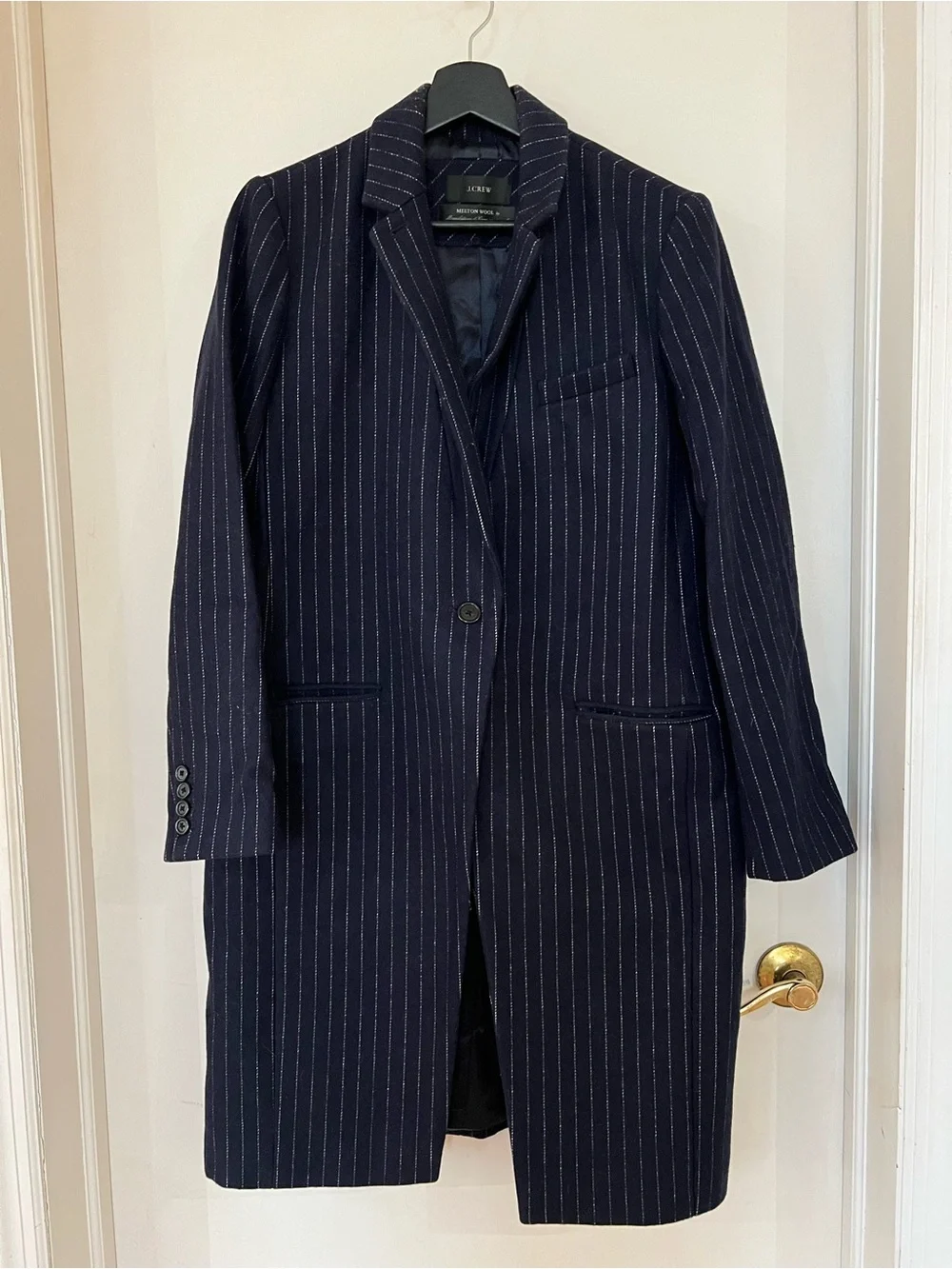 J.Crew Women's Navy Blue Melton Wool Pinstripe Coat / Jacket / Blazer